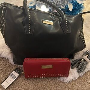 BCBG Black Bag and Red Wallet